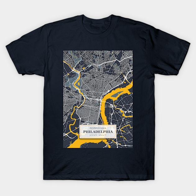 Philadelphia Pennsylvania City Map with GPS Coordinates T-Shirt by danydesign